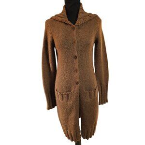 Brown Long Mohair Blend Cardigan With Button Front & Pockets Womens Size 6/8